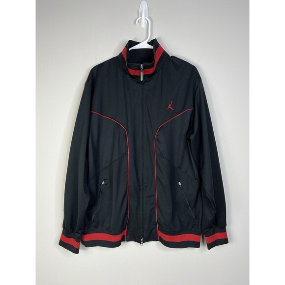 NIKE JORDAN Jacket Men's Size L Dri Fit Zip Up Black & Red Athletic Long Sleeve - Picture 1 of 8